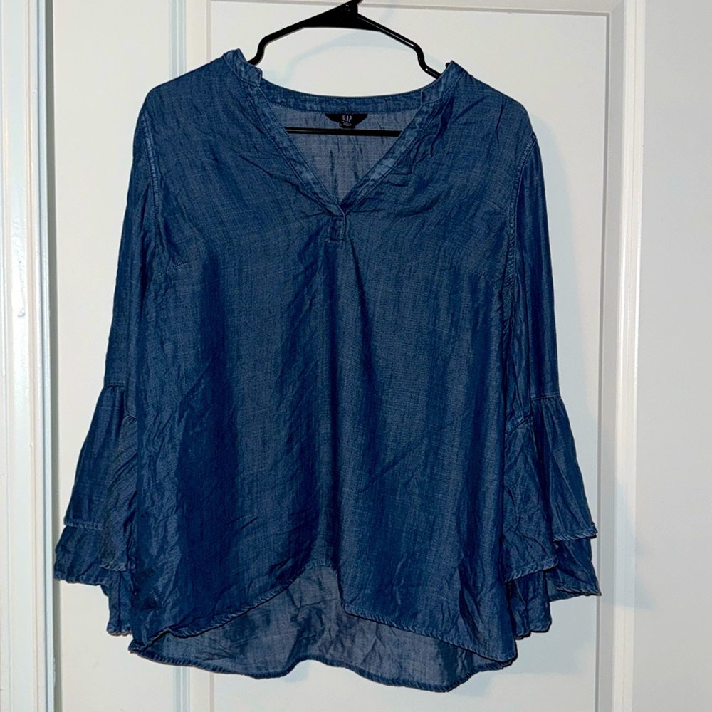 GAP Denim Women’s Tiered Ruffle Sleeve Indigo Tunic, Medium - Picture 1 of 1